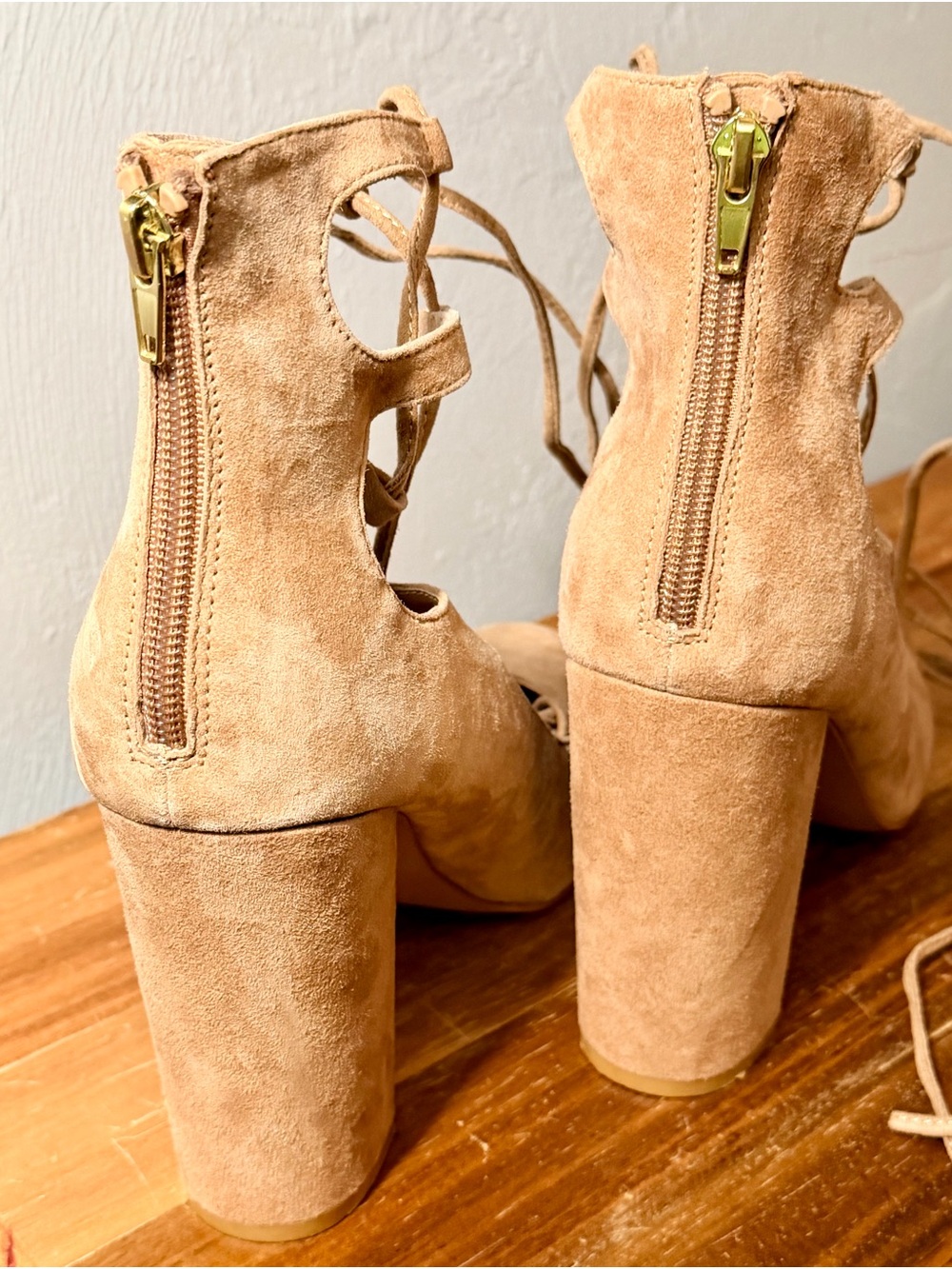 Steve Madden Beige/Tan Suede Lace-Up Block Heel Pumps - Picture 7 of 15